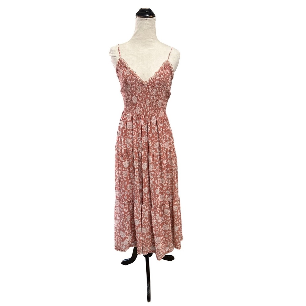 Wilfred Aritzia Tuberoso Floral Smocked Midi Dress Dusty Rose Cottagecore S - Picture 2 of 8